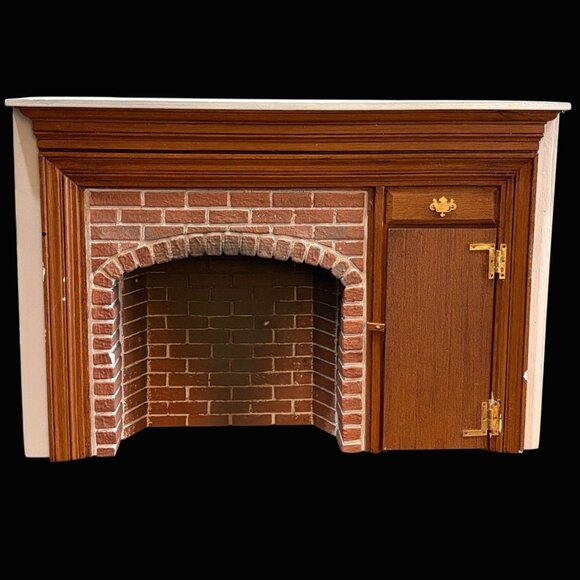 Braxton Payne Dollhouse Miniature Fireplace Brick Hearth Wood Cabinet Signed 1:1 - Picture 1 of 10